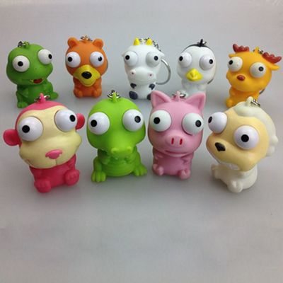 小禮品擠眼動(dòng)物鑰匙扣,搪膠軟膠擠眼鑰匙扣
